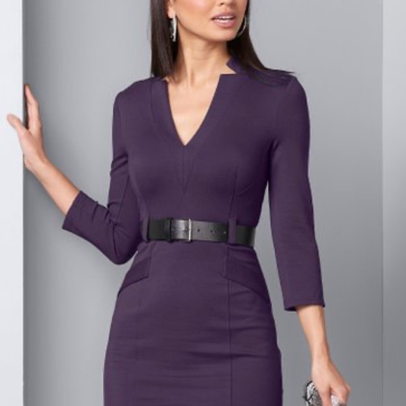 Venus Dark Purple V-Neck Sheath Fitted Dress NEW - Picture 5 of 8